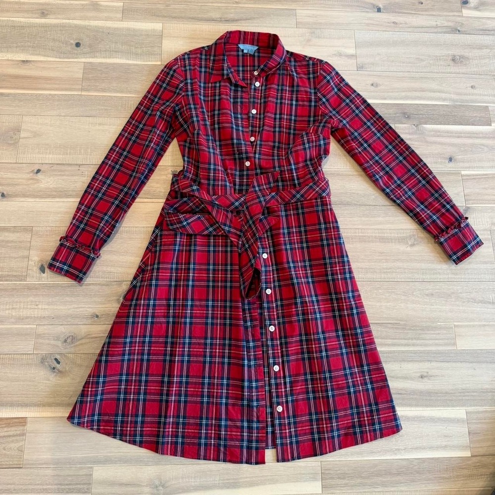 Draper James  plaid button up dress with tie waist sz 2
